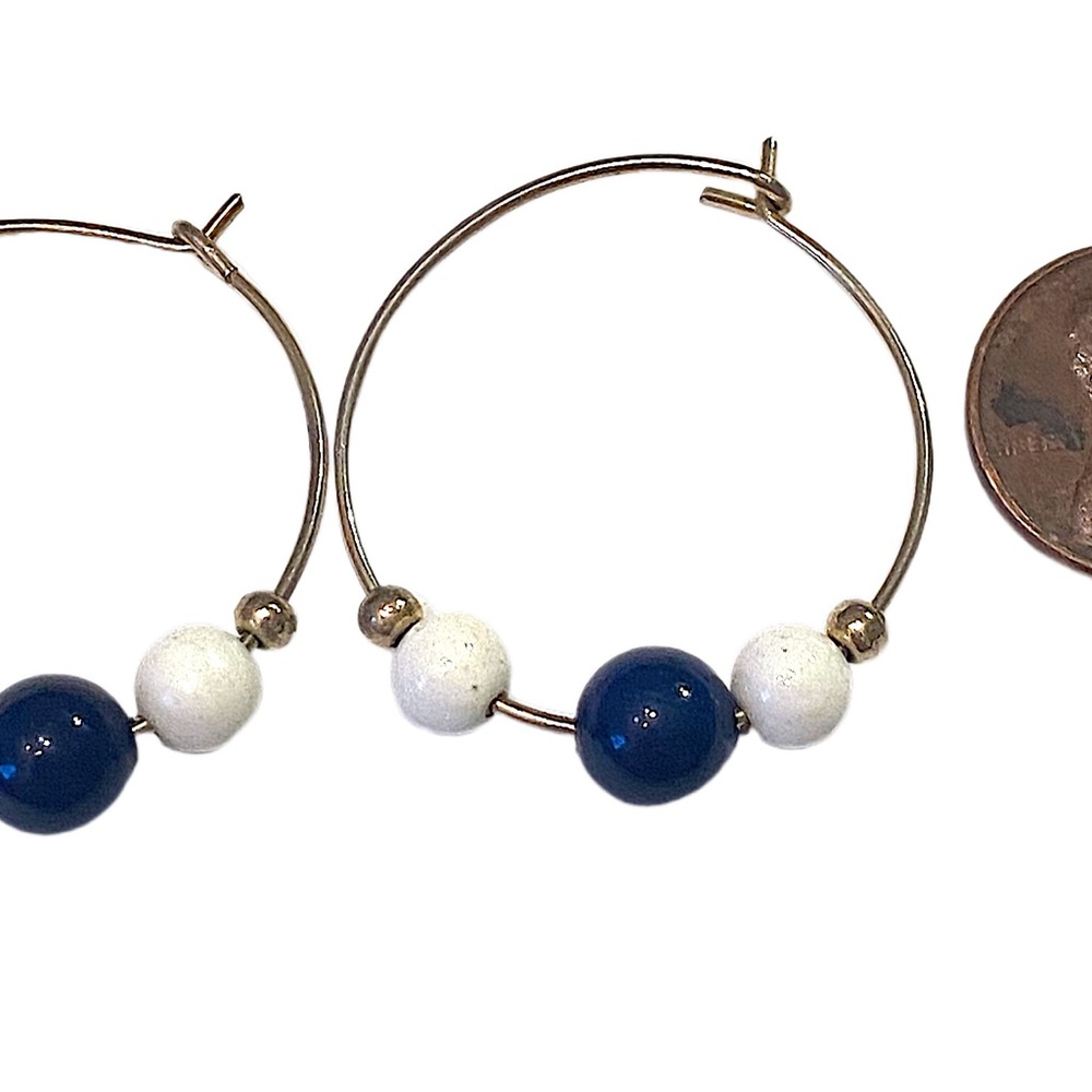 Vintage navy and white hoop earrings - Picture 2 of 2